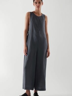 COS  Minimalist Wide-Leg Linen Scandi Jumpsuit in Dark Gray,